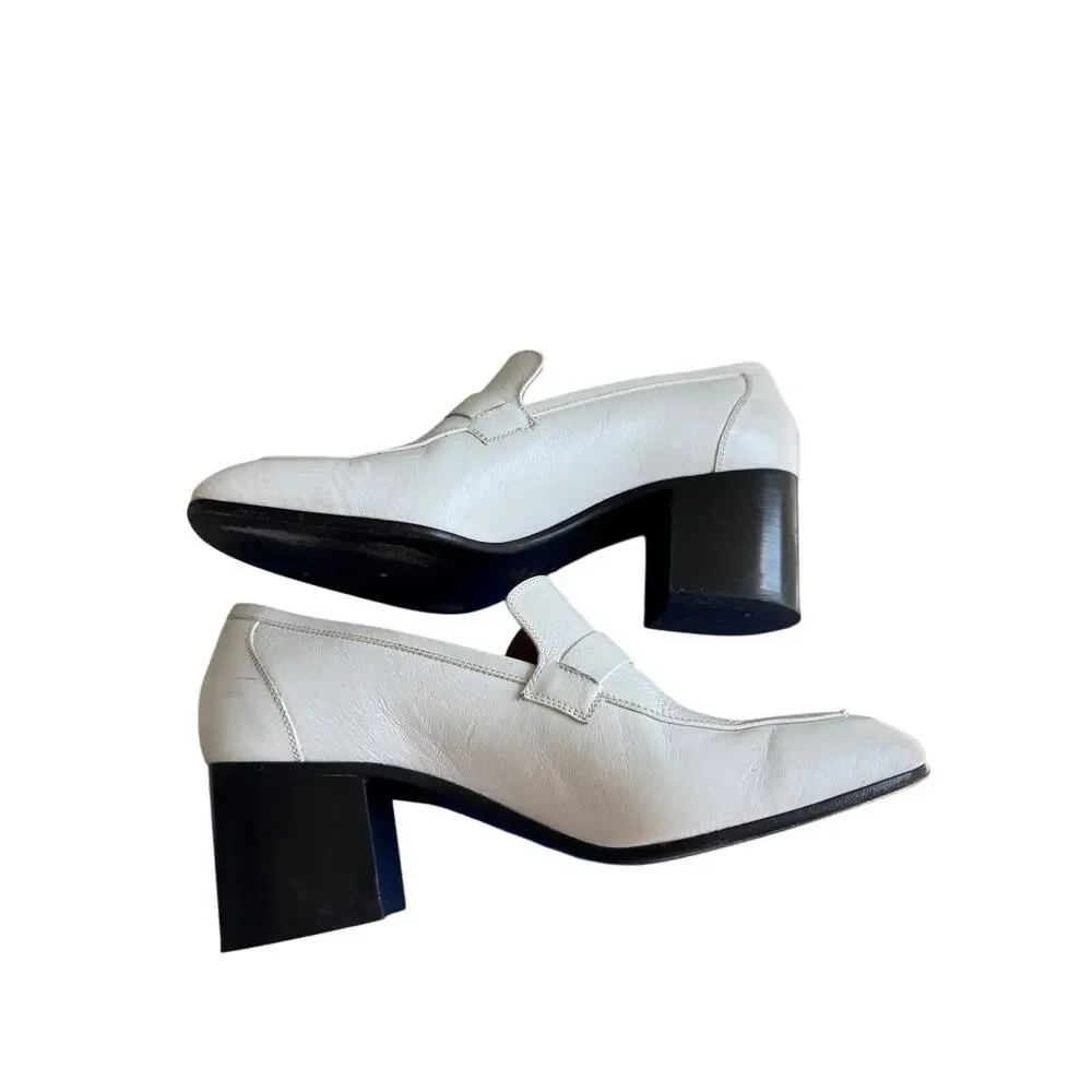 Laurence Dacade White Leather Tracy Heeled Loafers Shoes Italy